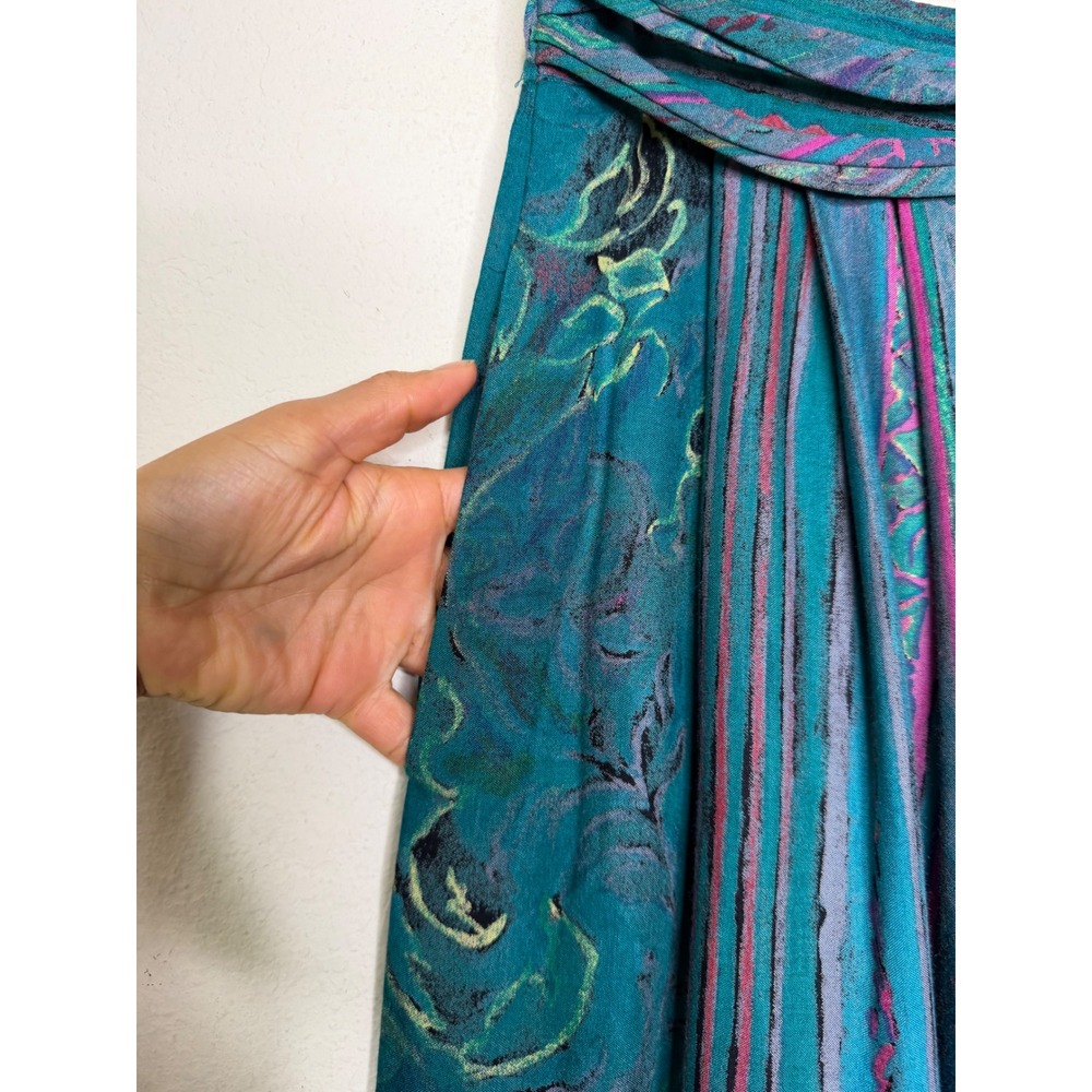 VTG Casual Corner Rayon 2pc Set 8 10 Teal Floral Poetcore Boho Artsy Festival - Picture 12 of 16